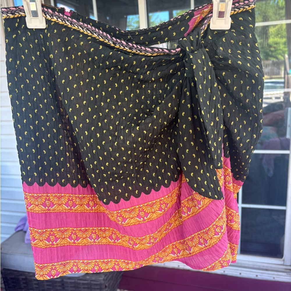 Zara Black, Pink & Yellow Patterned Wrap Skirt